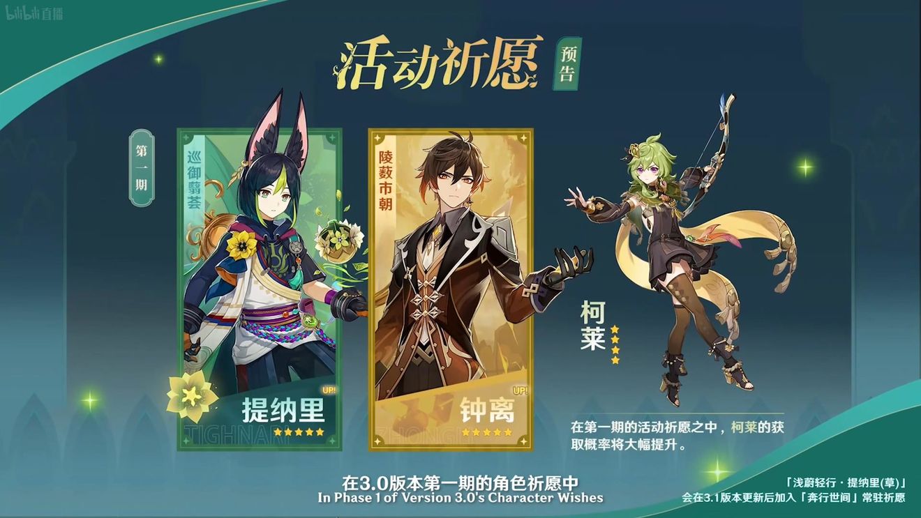 《原神》3.0版本即将到来，须弥开放，草系反应登场，钟离复刻！